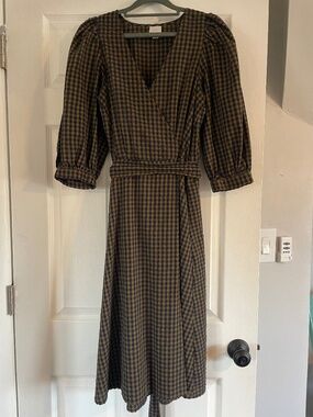 Gingham Plaid Puff Sleeve Dress